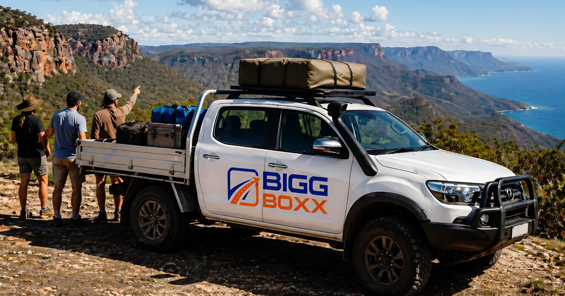 4WD ute with gear on scenic trail, highlighting outdoor business owners using reliable vehicles for adventure tour operations | Outdoor Business Owners: 4WD Ute Rentals for Adventure Tour Operators | Bigg Boxx Rentals